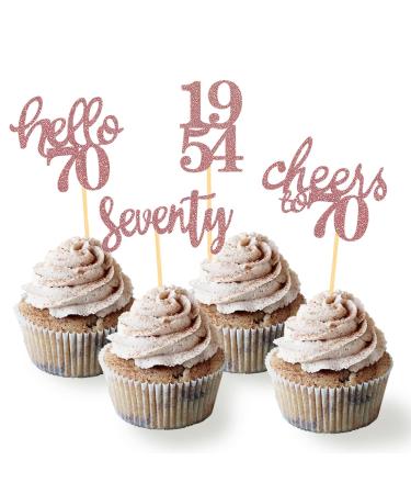 24 pieces glitter 70th birthday cupcake topper 70th birthday decoration from 1954 for 70 birthday party accessories party decoration cake decoration (rose gold)