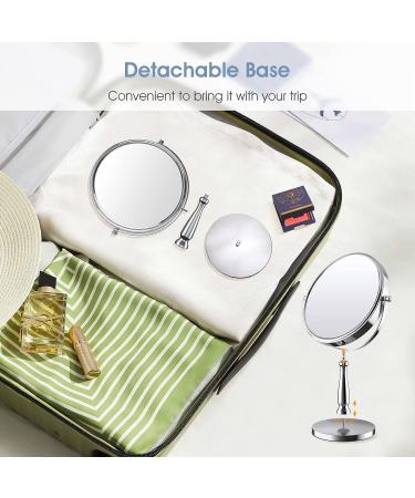 Zelaxy 8 Large Makeup Vanity Mirror | Double Sided 1X 10X Magnification | 360 Swivel Round Mirror with Stand | High Definition | Chrome Finish | Silver - Buy Online on SooperMarket.com