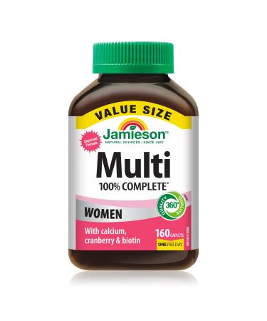 Jamieson 100% Complete Multivitamin for Adult Women Value Size with Calcium Cranberry & Biotin 160 count (Pack of 1)