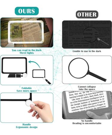 5X Magnifying Glass with LED Light Lighted Magnifying Glass with 48 LED Cold&Warm Light(3Modes) Handheld Rectangle Magnifier Glass for Reading and Close Working Gift for Low Vision and Seniors - Buy Online on SooperMarket.com