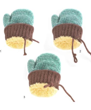 Kids Toddlers Knitted Fleece-Lined Mittens with String - Green | Winter Warm Cartoon Gloves for Ages 0-3 - Buy Online on SooperMarket.com