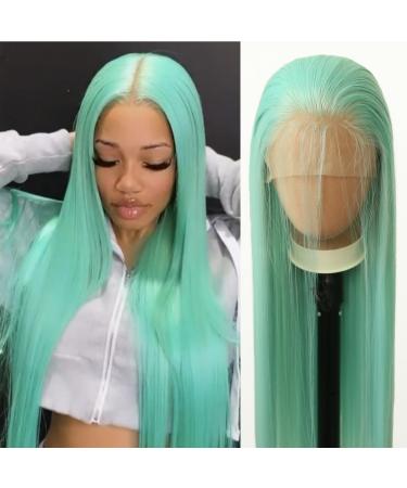 Towarm Mint Green Wig Long Straight Mint Synthetic Lace Front Wigs Pre Plucked Natural Hairline with Baby Hair for Black Women Heat Resistant Fiber Hair Cosplay Daily Wear Wig (Mint Green)