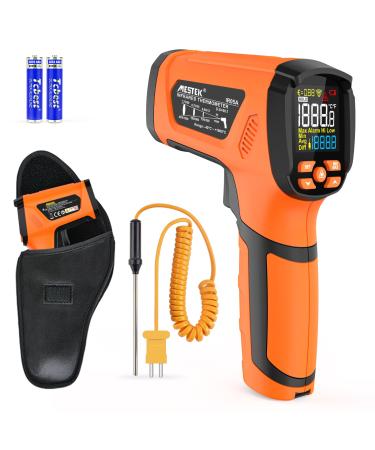 Infrared thermometer Mestek -40 C to 1600 High temperature digital laser temperature measuring device with K -probe ir pyrometer touchless LCD alarm adjustable emission degree for kitchen industrial orange