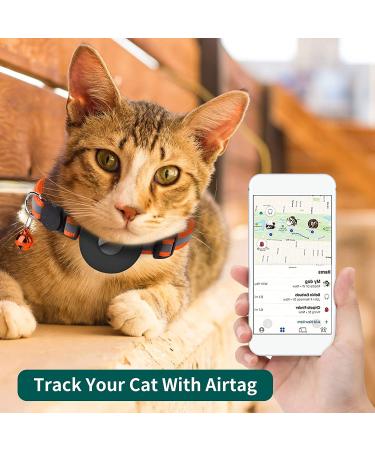 Reflective Airtag Cat Collar with Bell | Waterproof Holder Case for Apple Airtag | Breakaway Safety Buckle | Orange - Ideal for Cat or Kitten - Buy Online on SooperMarket.com