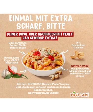 Biovegan Mein K shew Pasta Topping - Vegan Parmesan Replacement Organic Cashew Cheese Alternative (Chilli Garlic) - 8 x 50g - Buy Online on SooperMarket.com