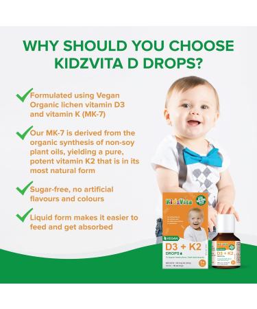 KidzVita - Organic Vegan Vitamin D3 & K2 Drops 400 IU - Support Healthy Bone Teeth and Immunity - Children s Multivitamin For 1 to 8 Years Old 3.6 ML 90 Servings - Buy Online on SooperMarket.com