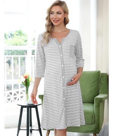 Marvmys Maternity Hospital Breastfeeding Nightdress | 3/4 Sleeves Nursing Nightgown | V Neck Pajama for Pregnant Women - Light Grey - Buy Online on SooperMarket.com