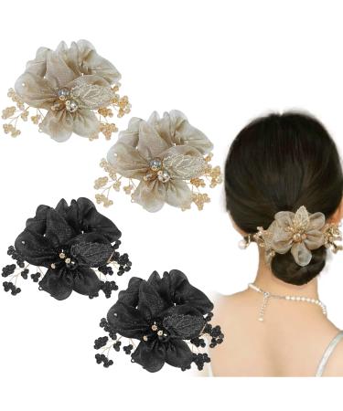 4 Pcs Flower Leaf Elastic Hair Ties Crystal Ponytail Holders Rhinestone Hair Scrunchies Hair Rubber Bands Ropes Hair Accessories for Women Girls