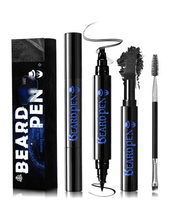 NewBang Beard Pencil Filler For Men 4 Tip Beard Filler Pen Kit Beard Pen Waterproof and Longlasting Beard Pen Creates Natural Looking Moustache Beard& Eyebrows(Black 2PCS)