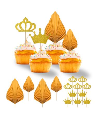 14Pcs Gold Cake Topper Decorations Birthday Cupcake Toppers Crown Cupcake Toppers for Coronation Party Birthday Party Wedding Party