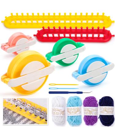 LOVEINUSA 13PCS Knitting Loom and Pompom Maker Set  Rectangle Knitting Looms Pompom Maker with Yarn Skeins Acrylic Knitting Crochet Supplies for Beginners Hat Scarf Shawl Sweater Sock