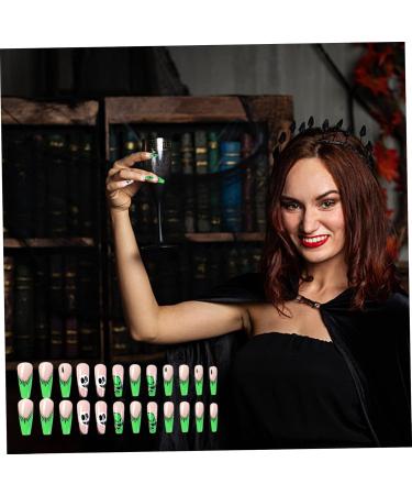 Halloween Nails Halloween Press on Nails Medium Horror Ghost and Skull Halloween Fake Nails 24PCS Coffin French Tip False Nails with Gel Glue for Halloween - Buy Online on SooperMarket.com