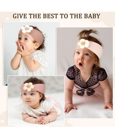 3pcs Baby Flower Headbands - Soft Nylon Hairbands for Newborns & Toddlers | Beige Pink Khaki Accessories - Buy Online on SooperMarket.com