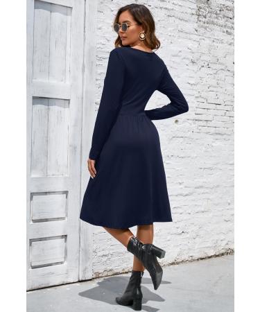 Ouges Women's Spring Casual Midi Dress with Long Sleeve and Pockets - XL Navy - Buy Online on SooperMarket.com