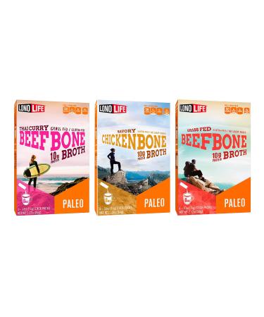 Peaceful Squirrel LonoLife Bone Broth Sticks 3-Pack - 10g Protein | Paleo | Zero Sugar | Collagen | Amino Acids | Gluten Free - 3 Flavors - Buy Online on SooperMarket.com