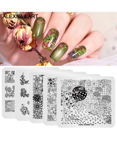 Nail Stamping Plate Set of 5 Flower Parrot Stamping Template Print Image Nail Art Stamper Scraper Nails Tool 4