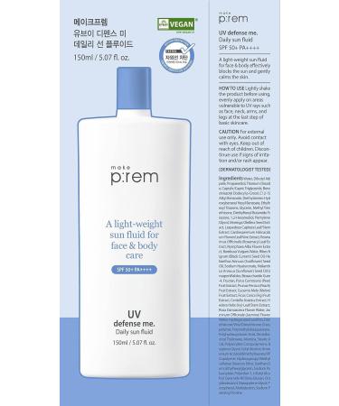 MAKEPREM Defense Me Daily Vegan Sun Fluid SPF 50+PA++++ - Non-greasy Hydrating Sunscreen for Acne-Prone Skin - Broad Spectrum UV Protection - Reef-safe Formula - Korean Skincare - Buy Online on SooperMarket.com