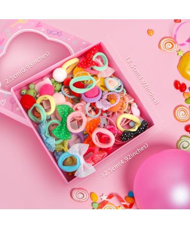HQCM 60 PCS Seamless Ponytail Holder Hair Accessories for Girls - Multicolor Mini Baby Cartoon Hair Ties with Bow, Elastic Bands, and Clips for Kids - Buy Online on SooperMarket.com