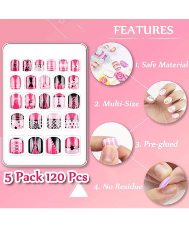 112 Pcs Fake Nails for Kids - Pre-glue Press on Nails Kit for Girls Ages 7-12 - Child Holiday Party Gift - Buy Online on SooperMarket.com