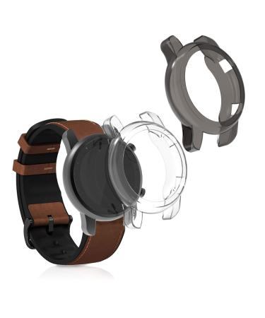 kwmobile 2-Pack Fitness Tracker Frame Compatible with Huami Amazfit GTR (47mm) - Case Sport Tracker TPU Silicone Cover - Transparent/Black/Transparent transparent / black / transparent