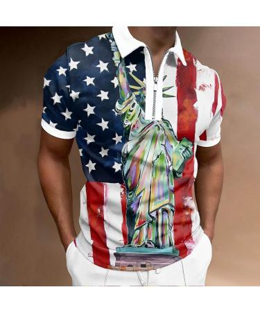 Men's 2023 Summer Polo Tops: 4th of July American Flag Zipper Up Polo Shirt - C-blue 3X-Large - Buy Online on SooperMarket.com