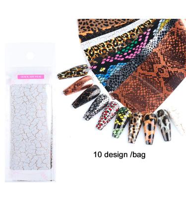 Leopard Print Nail Foils Transfer Stickers - Holographic Starry Sky Design for Acrylic Nails - 10pcs Style 12 - Buy Online on SooperMarket.com