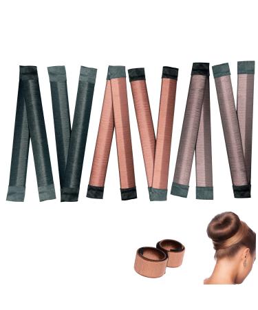 Qusmeiyici 6 Pcs Curlers Hair Bun  Easy Fast Snap Roll Magic Bun Tool Bun maker for hair(Brown  Dark Brown Black)