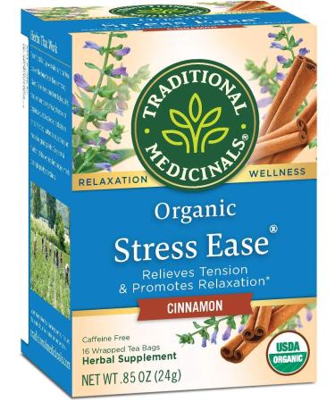 Traditional Medicinals Organic Stress Ease Cinnamon Relaxation Tea, 16 Tea Bags (Pack of 2)