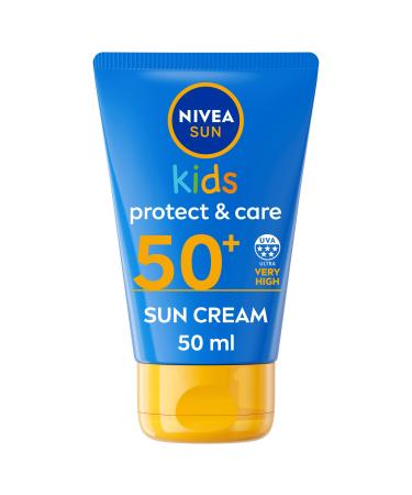 NIVEA SUN Kids Protect and Care SPF 50+ to Go Lotion (50ml) Water-Resistant Sunscreen Kid's Sun Cream Provides Highly Effective UVB and 5 Star UVA Protection 50 ml (Pack of 1)