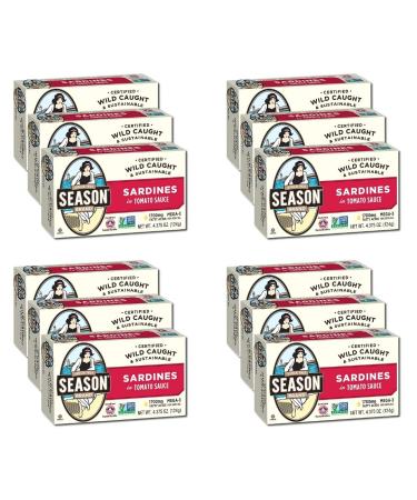 Season Sardines in Tomato Sauce, 4.375-Ounce Tins (Pack of 12)