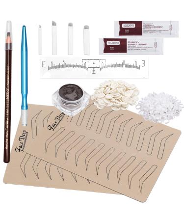 Eyebrow Microblading Kit  Fenshine Permanent Microblading Tattoo Practice Kit Microblading Needling Pen Set with Blades Pigment Practice Skin Eyebrow Ruler Repair Gel Ring Cup Finger Gloves Pencil 102 Piece Set