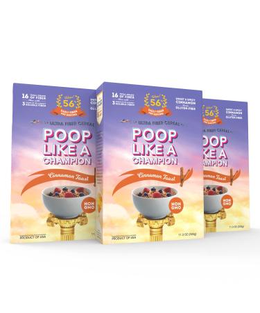 Low Carb Gluten Free High Fiber Cereal - Cinnamon Toast Flavor | Keto Friendly & Healthy Cereal | Poop Like a Champion Breakfast Essentials with Soluble Fiber, Insoluble Fiber & Psyllium Husk Powder 33.9 Ounce (3 Pack)