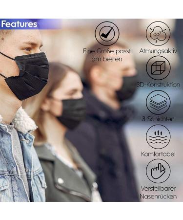 Icoolio Medical Masks - 50 Disposable Black Face Masks for Mouth Protection | International Shipping Available - Buy Online on SooperMarket.com