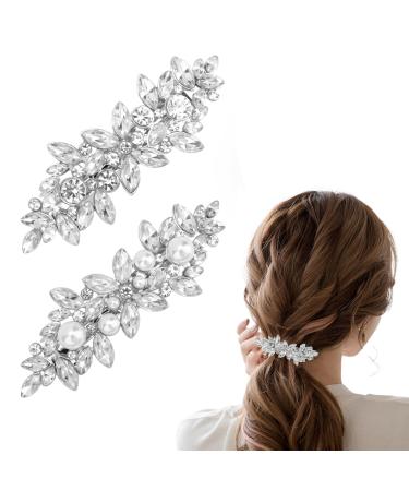 Crystal Barrette 2Pcs Pearl Hair Clips Rhinestone Bride Wedding Hair Accessories Elegant Jewelry Hair Decorations For Women Bridal Wedding Party Gift A-7