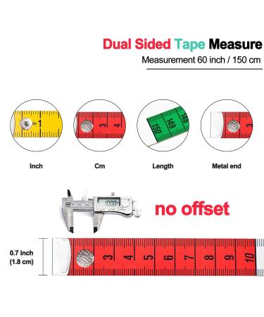 Soft Multicolor Tape Measure Set for Body Sewing and Craft - 60-inch/150-cm Dual Sided Measuring Tape with Snap Button Closure - Buy Online on SooperMarket.com