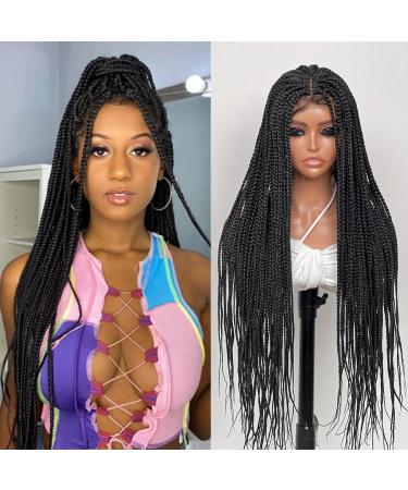 Bilisar Box Braid Wig for Black Women - 30 Inch Hand Braided Synthetic Lace Front Wig with Baby Hair - Lightweight Knotless Cornrow Braids in Natural Black (1B) - Buy Online on SooperMarket.com