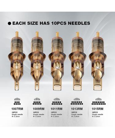50pcs Assorted Tattoo Cartridge Needles - Curved/Round Magnum Shader - 7RM 9RM 11RM 13RM 15RM - Disposable & Soft Edge - #10 Bugpin RM - EN02-50KIT-T - Buy Online on SooperMarket.com