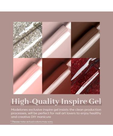 modelones Holiday Gel Nail Polish Set 6 Colors Brown Dark Red Gel Polish Kit Glitter Champagne Gold Nude Pink Grey Nail Polish Gel Soak OFF LED Manicure Nail Art DIY Home Salon Gift for Women live in luxury 1.25 ml (Pack of 6) - Buy Online on SooperMarket.com