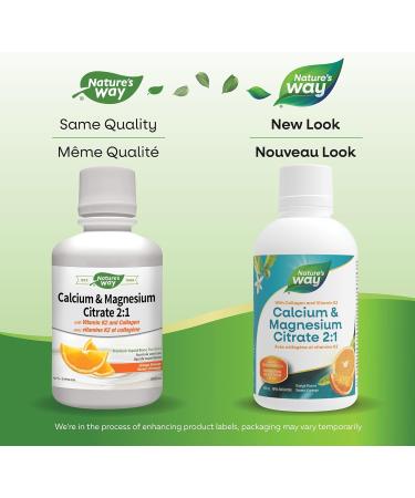 Nature's Way Calcium and Magnesium Citrate 2:1 - Liquid Supplement with Vitamin D3 Vitamin K2 and Collagen Helps Support the Maintenance of Bones and Teeth Orange Flavour 500 mL - Buy Online on SooperMarket.com