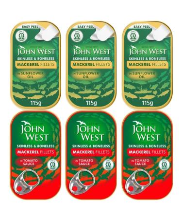 Tinned Mackerel Bundle With John West Mackerel Fillets In Sunflower Oil 115g x3 and Mackerel Fillets in Tomato Sauce 115g x3 (6 Pack)