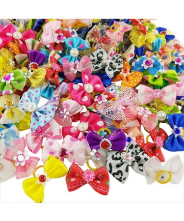 nuosen 50PCS Dog Hair Bows Pet Hair Bows Tie Puppy Rubber Bands Hair Grooming Accessories