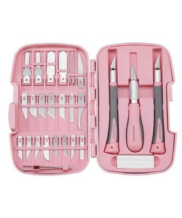 FantastiCAR Craft Knife Precision Cutter Hobby Knife Blades Set (30pcs) for Art Work, Scrapbooking, Stencil, Architecture Modeling, Wood Leather Working (Pink)