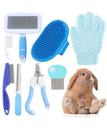 Miaoz rabbits care set with nail clipper and trimmer pet hair remover long and file fled comb shampoo bathing brush for rabbits puppies kitten guinea pig ferret small animals (blue)