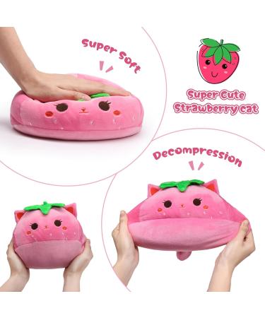 Cute Strawberry Cat Plush Pillow 20cm - Soft Stuffed Animal Toy for Kids - Kawaii Decor for Girls and Boys - Buy Online on SooperMarket.com