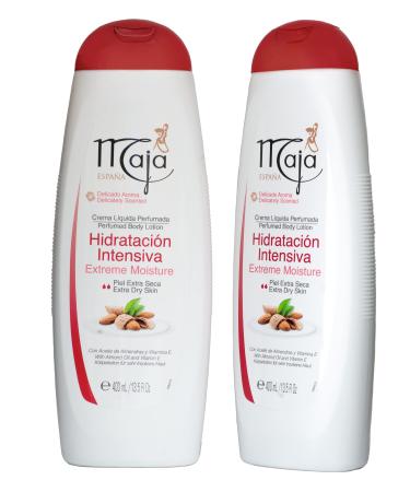 Maja Extreme Moisture Body Lotion, Perfumed Body Lotion for Extra Dry Skin, Assists in Moisturizing Keeping your Skin Hydrated, with Almond Oil and Vitamin E, 2-Pack of 13.5 FL Oz each, 2 Bottles Almond 13.5 Fl Oz (Pack of 2)
