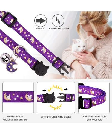 2PCS Glow in The Dark Breakaway Cat Collars with Bell - Adjustable Kitten Collars in Purple+Pink - Buy Online on SooperMarket.com