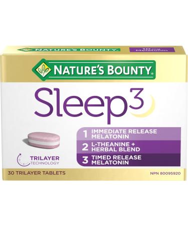 Nature's Bounty Sleep3 Immediate and Timed Relase Melatonin L-Theanine and Herbal Blend Helps Temporarily Promote Relaxation and to Reset Sleep-Wake Cycle 30 Trilayer Tablets