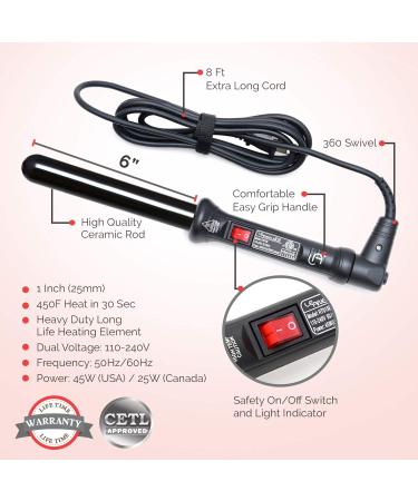 Le Angelique 1 Inch Ceramic Curling Wand - Professional Clipless Curler for Beach Waves & Curls - 450F Instant Heat Dual Voltage Includes Glove & Clips - Pink Zebra - Buy Online on SooperMarket.com