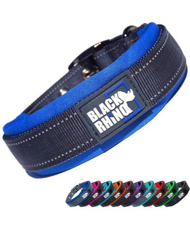 Black Rhino - The Comfort collar super soft neoprene posted dog collar for all dog breeds - highly contaminable adjustable reflective weatherproof (medium blue/black) blue/black medium