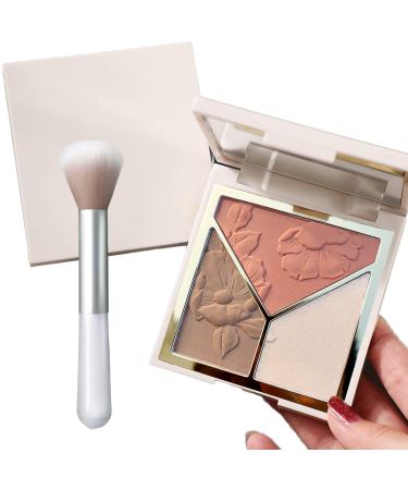 Blushers for Cheeks Make Up Highlighter Palette 3-tone Blusher for Warm Glowing Highlighter Makeup Contour Palette With Mirror & Brush For Highlighting and Contouring(02) 02 120 g (Pack of 1)